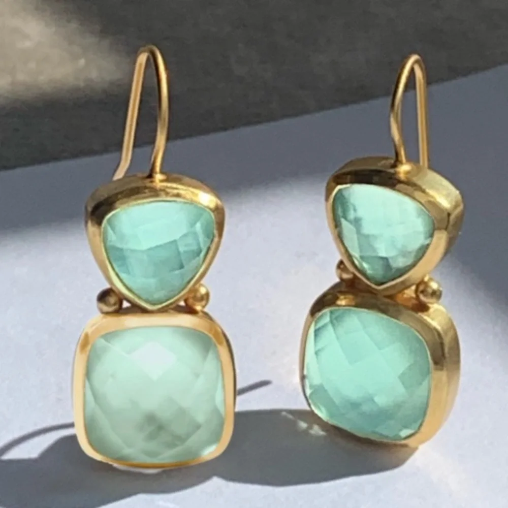 JULIE VOS • Aquitaine Iridescent Aquamarine Blue Double Drop Faceted Earrings